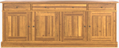 Laura Ashley Garrat 4 Door 3 Drawer Large Sideboard in honey coloured birch wood with brushed metal knobs and internal cupboard shelving