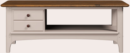The Laura Ashley 2 drawer coffee table from the Hapton range in a soft truffle colour with dark wood table top