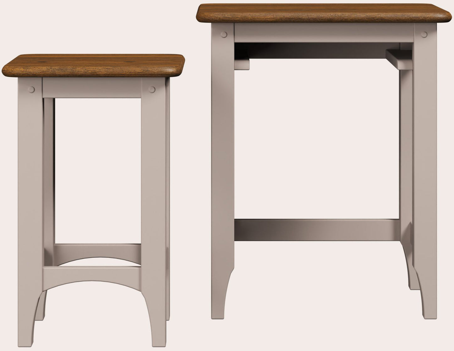 The Hapton next of 2 side tables from Laura Ashley has a brown wooden top and soft truffle colour legs