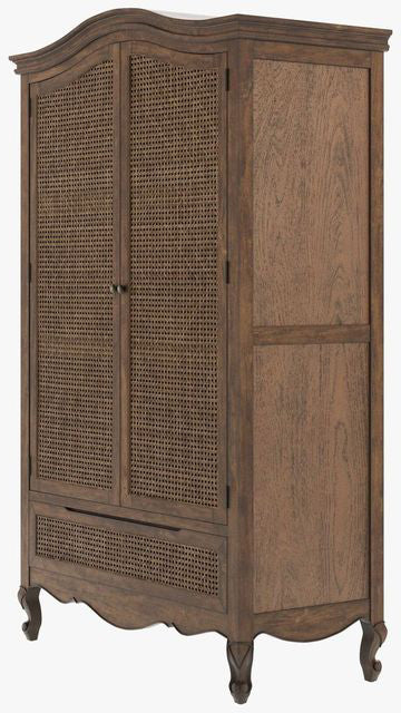 Laura Ashley Montpellier 2 Door 1 Drawer Wardrobe in Walnut with rattan front doors and drawer