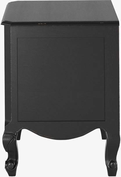 Laura Ashley Montpellier 2 drawer bedside chest in black with curved frame and cabriole legs