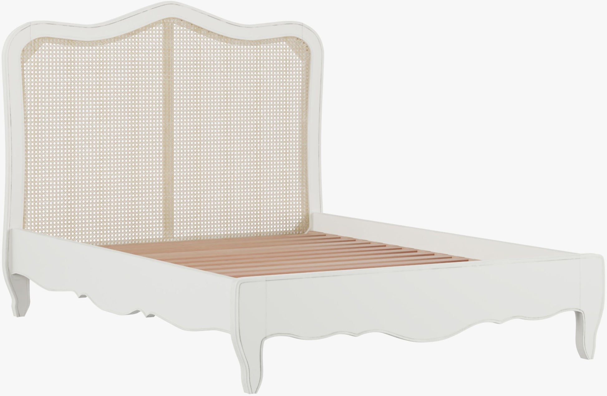 Laura Ashley Montpellier 5ft Bed frame in Ivory with rattan headboard and wooden slats