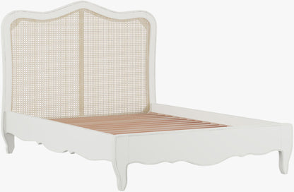 Laura Ashley Montpellier 5ft Bed frame in Ivory with rattan headboard and wooden slats