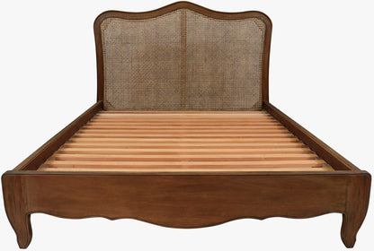 Laura Ashley 5ft Bed frame in Walnut from the Montpellier bedroom collection with solid wood slats, rattan headboard and cabriole legs