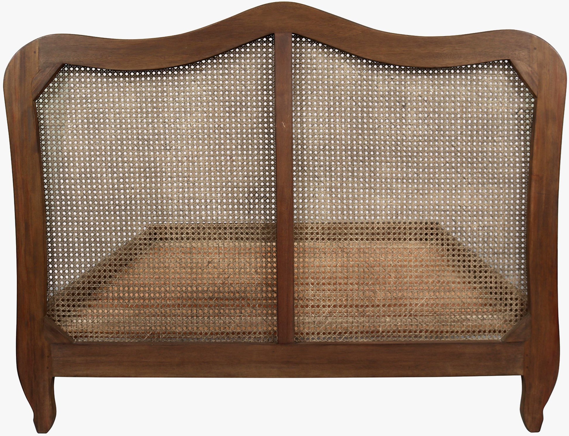 Laura Ashley Montpellier 5ft Bed frame in Walnut with rattan panelled headboard and curved cabriole legs