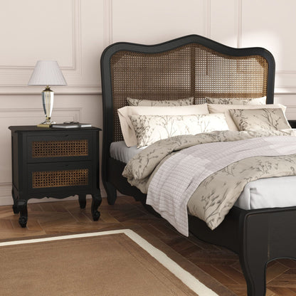 Laura Ashley Montpellier 5ft King Size Bed frame in Black with brown rattan headboard