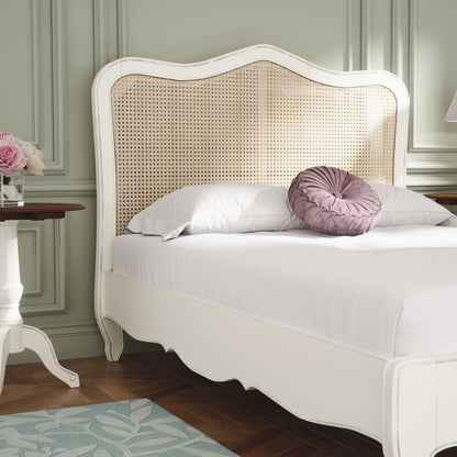 Laura Ashley Montpellier 6ft super king Bed frame in Ivory with curved French styling, rattan panel detailing and elegant cabriole legs