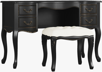 Laura Ashley Montpellier Dressing Table and Stool Set in Distressed Black finish with elegant French styling