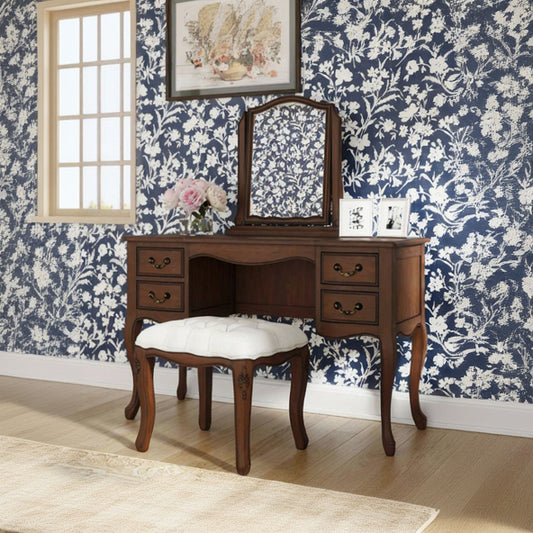 Laura Ashley Montpellier walnut Dressing Table and upholstered Stool Set with an elegant French inspired design that complements the Montpellier bedroom collection perfectly