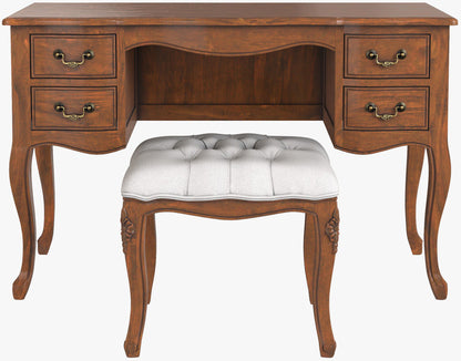 Laura Ashley Montpellier Dressing Table and Stool Set in elegant French styled Walnut wood with a matching upholstered stool