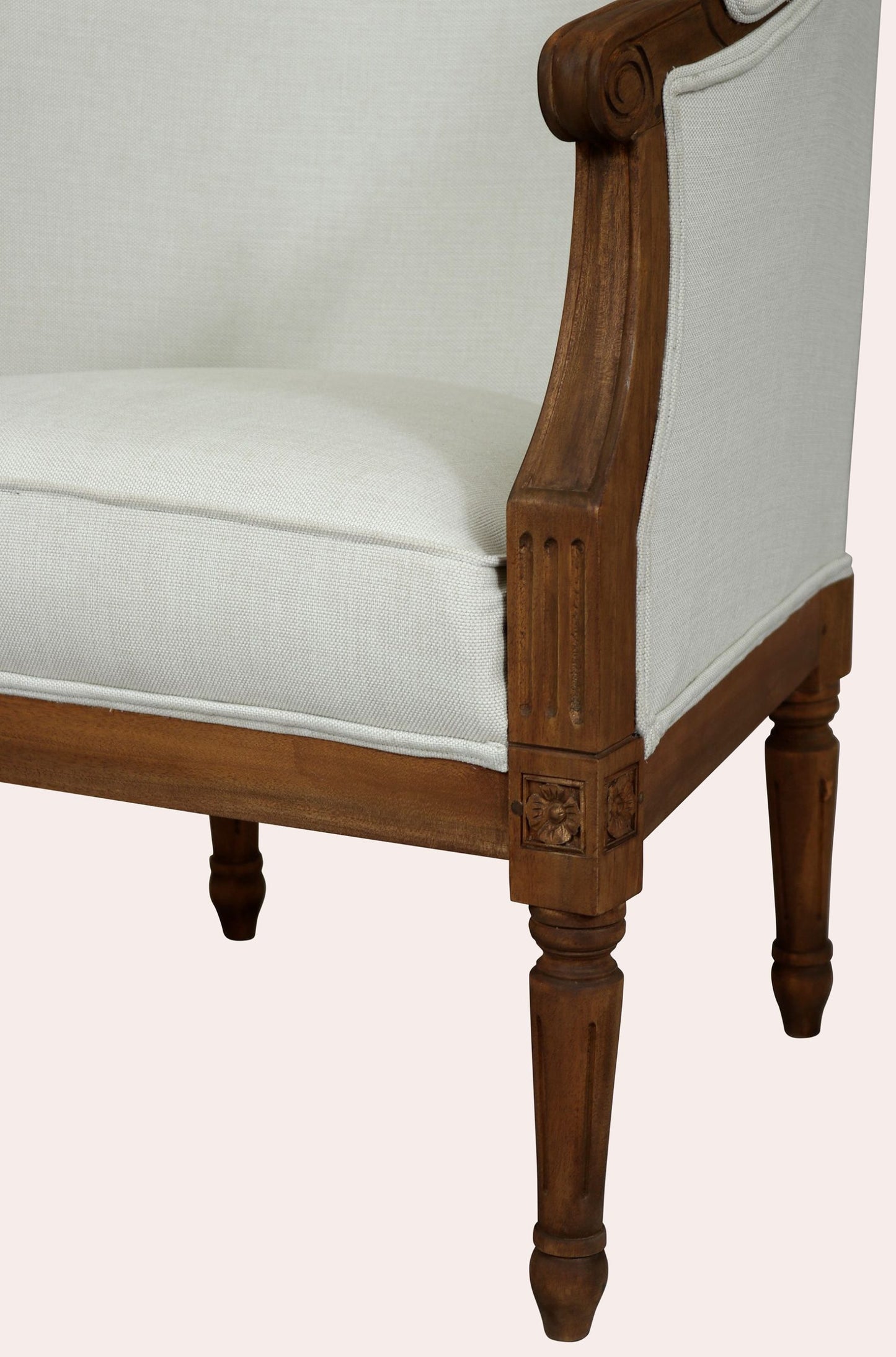Laura Ashley Montpellier Upholstered Occasional Chair with French curved and ornate detailing to the walnut wood finish