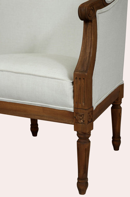 Laura Ashley Montpellier Upholstered Occasional Chair with French curved and ornate detailing to the walnut wood finish
