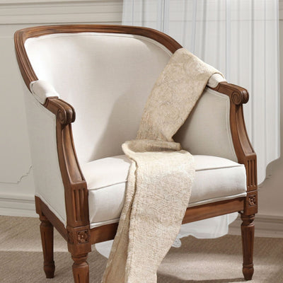 Laura Ashley Montpellier Occasional Chair in Walnut frame with beautiful neutral upholstery 