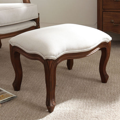 Laura Ashley Montpellier Upholstered Footstool with a classic French curved walnut frame