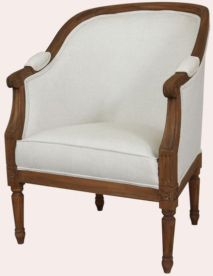 Laura Ashley Montpellier Upholstered Occasional Chair with classic French curved detailing in a walnut wood and neutral upholstery
