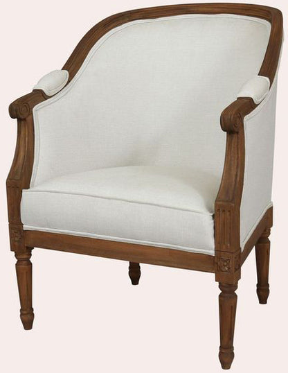 Laura Ashley Montpellier Upholstered Occasional Chair with classic French curved detailing in a walnut wood and neutral upholstery