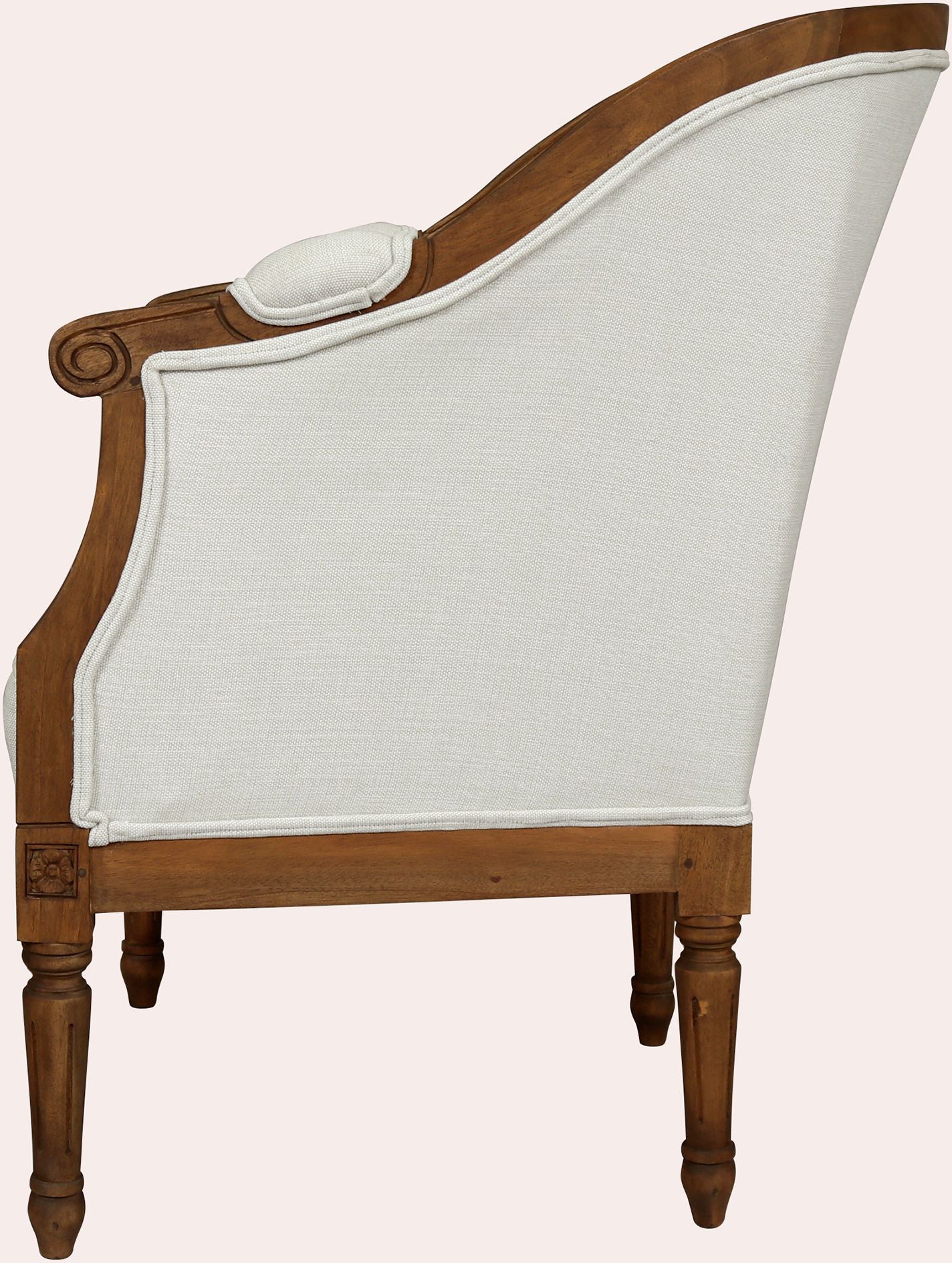 Laura Ashley Montpellier Upholstered Occasional Chair in walnut wood with a neutral coloured upholstery