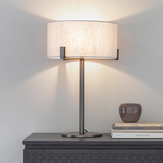 Gallery Direct Hayfield Table Lamp Bronze/Natural, styled in a room setting