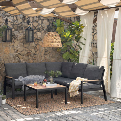 Panama Corner Set in Black with a 4-5 seater corner sofa and a matching square coffee table 