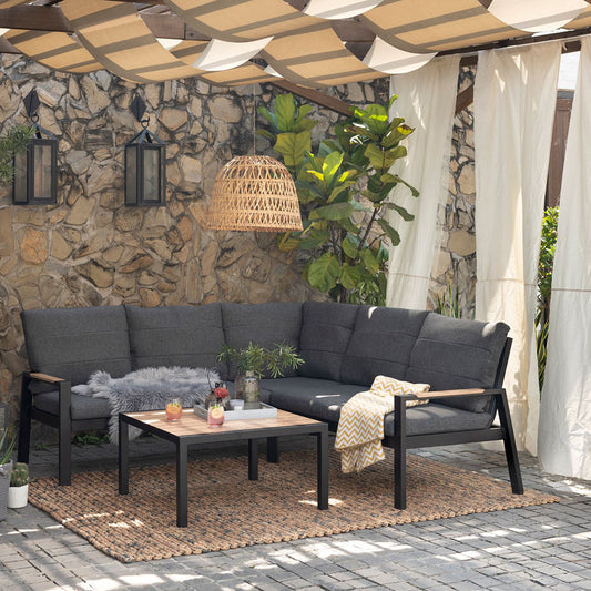 Panama Corner Set in Black with a 4-5 seater corner sofa and a matching square coffee table 