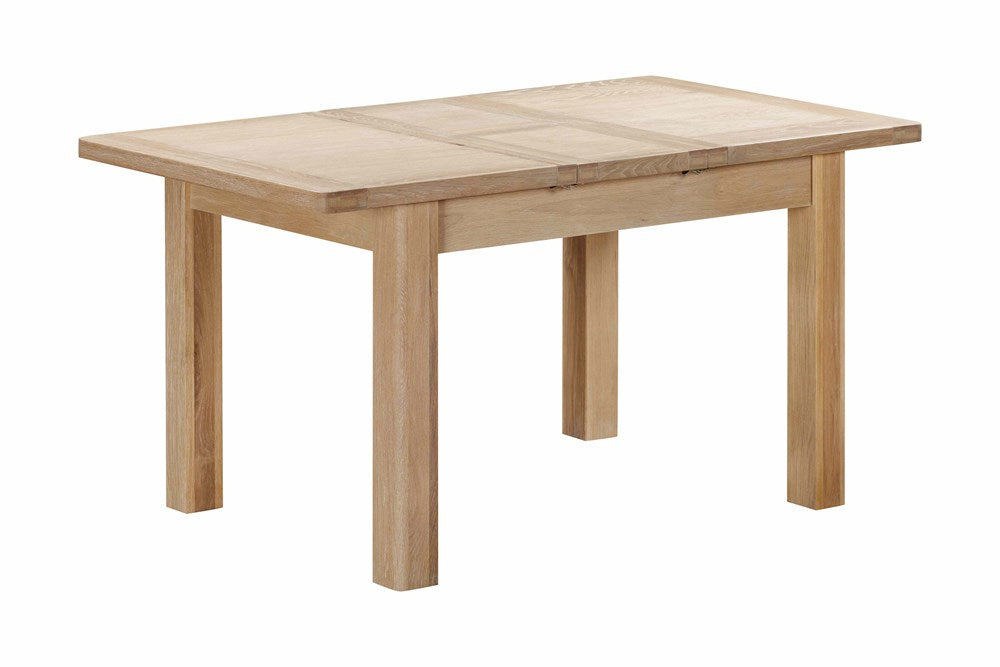 The Papaya Foxington 120cm-153cm Extending Dining Table can seat 4-6 people. Crafted from a natural solid Oak wood with extensions leaves that are stored neatly underneath the table