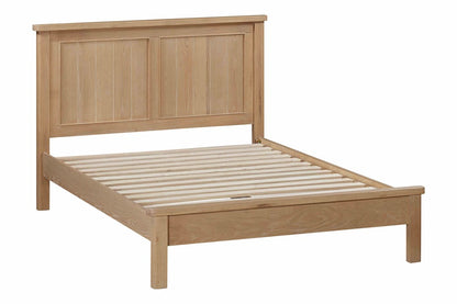 Papaya Foxington 135cm small King Size Bed Frame with solid wooden slats and a Natural Oak panelled headboard and frame