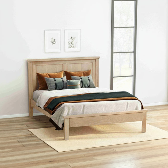 Papaya Foxington 135cm Small King Size Bed in Natural solid Oak with panelled headboard