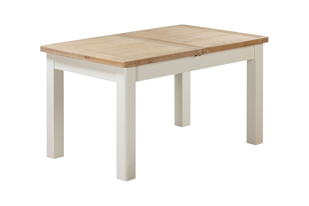 Papaya Foxington 140cm-200cm Butterfly mechanism Extending Dining Table with a solid oak table top and an off white painted wood frame
