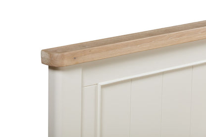 Papaya Foxington 150cm King Size Bed features an off white panelled headboard with a natural solid oak trim