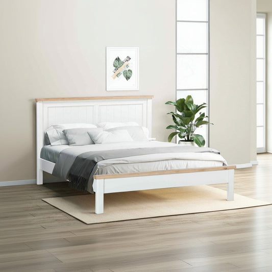Papaya Foxington 150cm King Size Bed in OWP Painted frame and a natural solid oak trim to the headboard and footboard