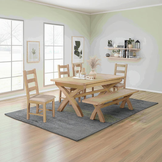 Papaya Foxington 180cm-240cm Cross Leg Extending Dining Table crafted from solid Natural Oak with authentic grain patterns and warm wood tones