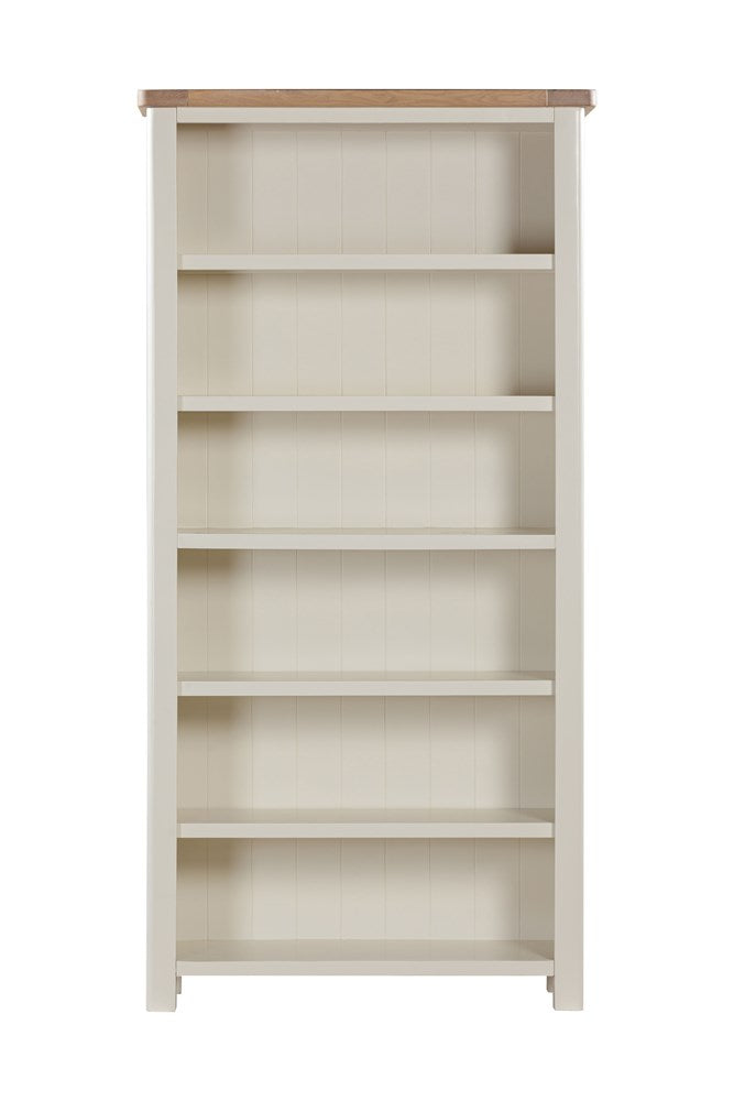 Papaya Foxington 180cm Tall Bookcase with 6 shelves in an off white painted wood with a solid oak top