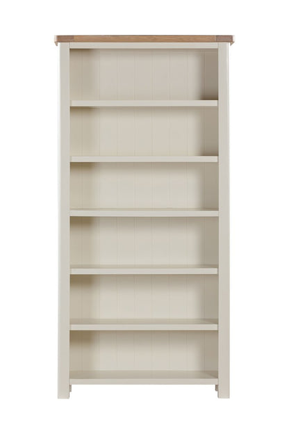 Papaya Foxington 180cm Tall Bookcase with 6 shelves in an off white painted wood with a solid oak top