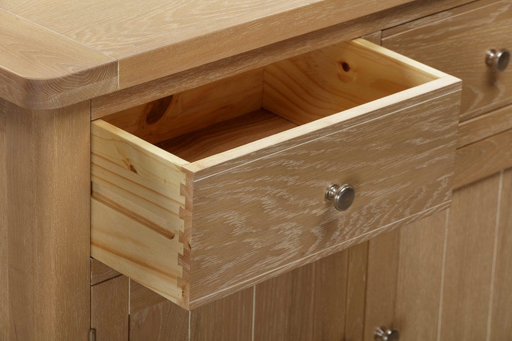 Papaya Foxington 2 door 2 drawer sideboard in solid natural oak with silver handles