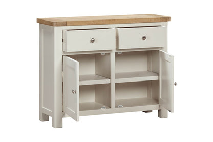 Papaya Foxington 2 Door 2 Drawer Off White Painted Sideboard with natural solid oak wood table top