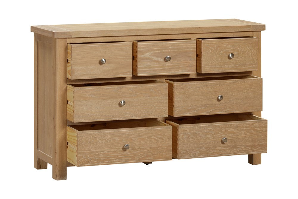 Papaya Foxington 3 Over 4 Drawer Chest in solid Natural Oak with silver coloured handles