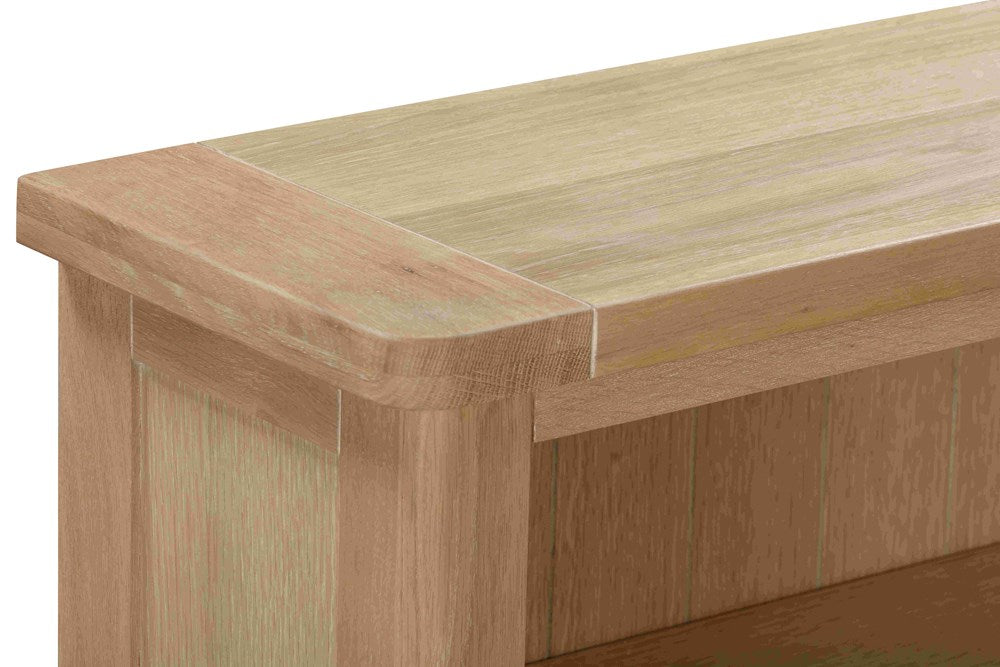 Papaya Foxington 90cm Low Bookcase crafted from solid Natural Oak with 3 generous shelves and tongue and groove back panel detail