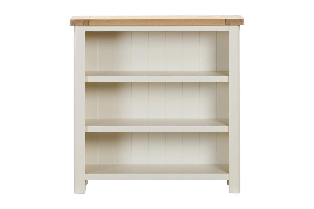 Papaya Foxington 90cm Bookcase with 3 shelves, off white colour painted wood and an oak wood top