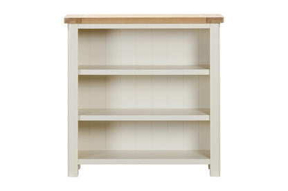 Papaya Foxington 90cm Bookcase with 3 shelves, off white colour painted wood and an oak wood top