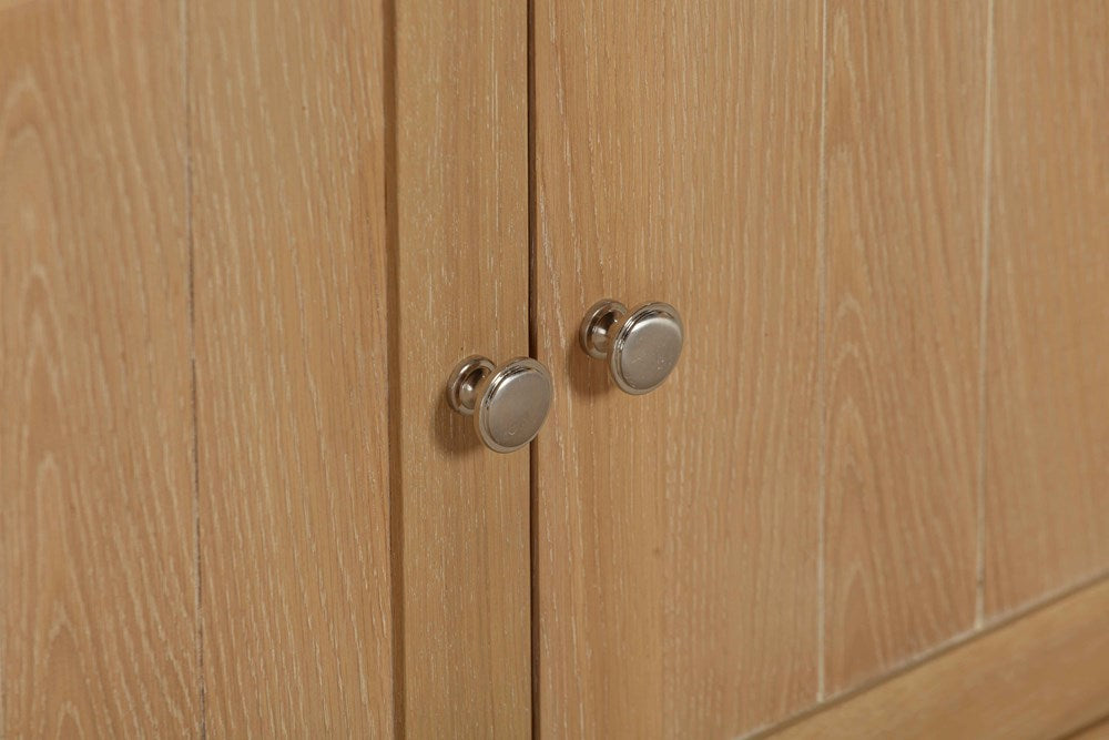 Papaya Foxington Compact 2 door 1 drawer sideboard in Natural Oak with silver door knobs