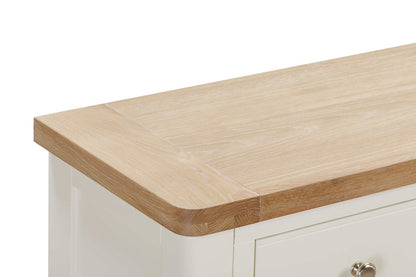 Papaya Foxington Off White Painted  Console Table with 2 Drawers and a natural oak wood top