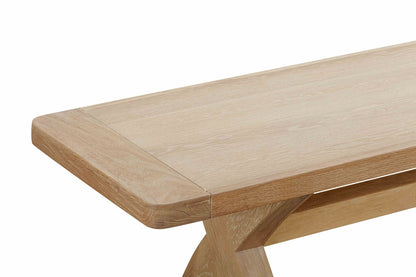 Papaya Foxington Cross Leg Dining Bench in Natural Oak with beautiful wood grain patterns, can seat up to 3 people