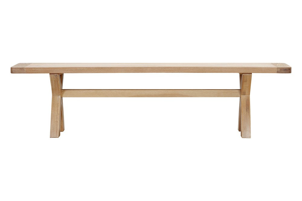 Papaya Foxington Cross Leg Dining Bench crafted from solid Natural Oak with unique wood grain patterns, seats up to people