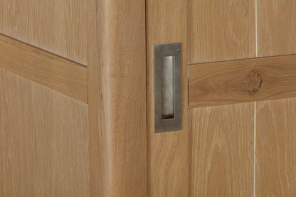 Papaya Foxington Double Wardrobe in solid Natural Oak features sliding doors with silver metal hardware