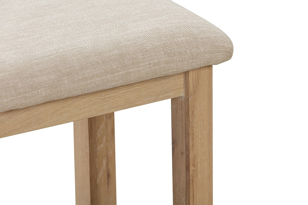 Papaya Foxington Dressing Table Set in Natural Oak features a 3 drawer dressing table and matching mirror and an upholstered stool