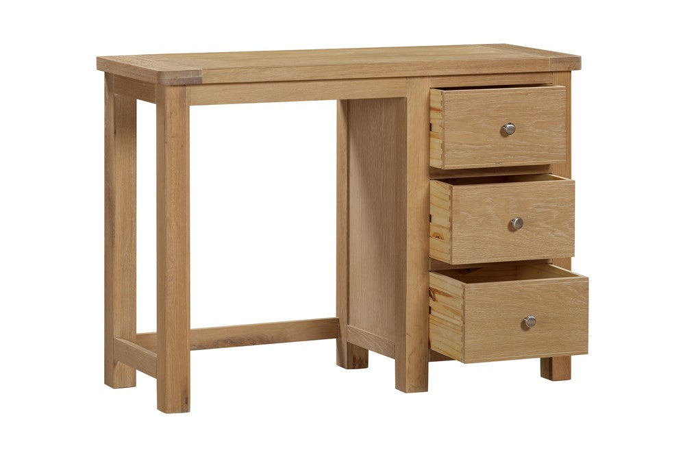 Papaya Foxington Dressing Table Set is crafted from solid Natural Oak with 3 side drawers complemented with silver drawer knobs 