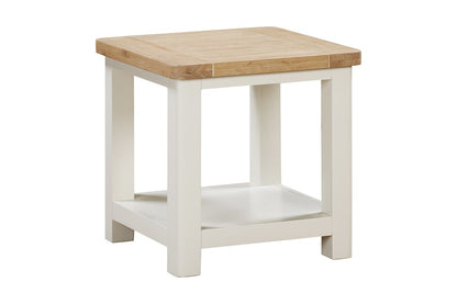 Papaya Foxington Lamp Table with lower shelf in off white painted wood with a natural oak table top