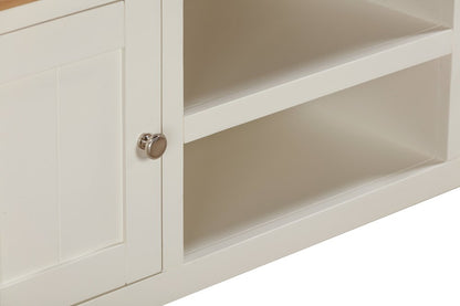 Papaya Foxington Large TV Unit features 2 middle shelves with cable access and cupboards each side with silver metal handles