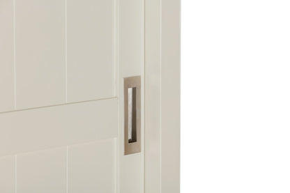 Papaya Foxington Large Wardrobe features 2 sliding doors and 3 lower storage drawers painted in an off white colour with natural oak wood trim and silver hardware