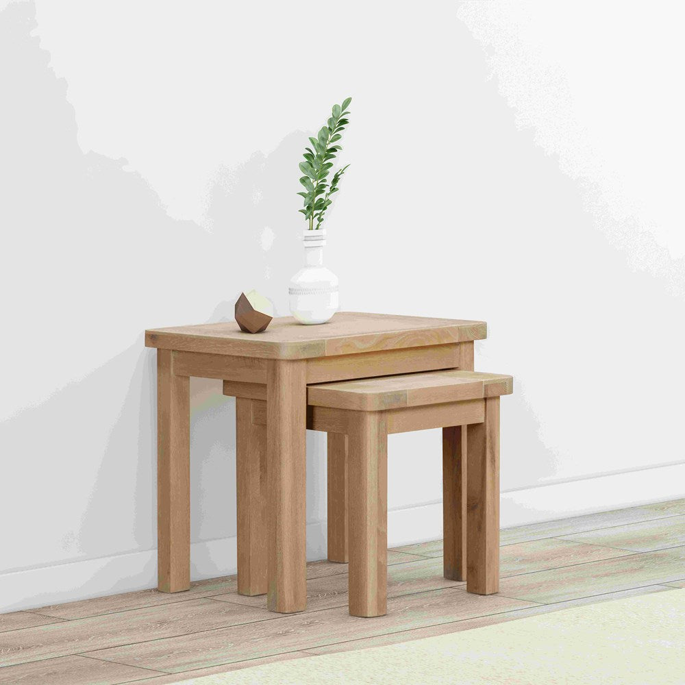 Papaya Foxington Nest of Two Tables in  solid Natural Oak with stylish rounded edges and beautiful wood grain patterns